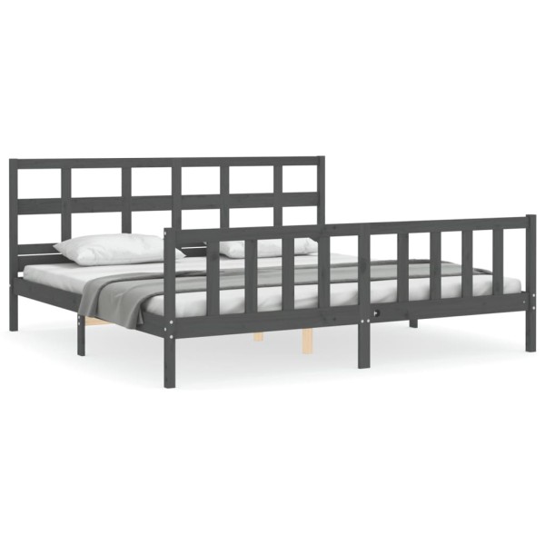 Estructura cama de matrimonio con cabecero madera maciza gris