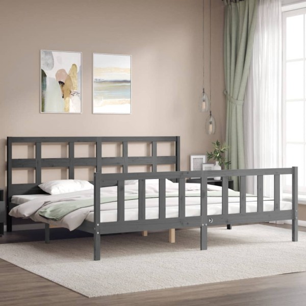 Estructura cama de matrimonio con cabecero madera maciza gris