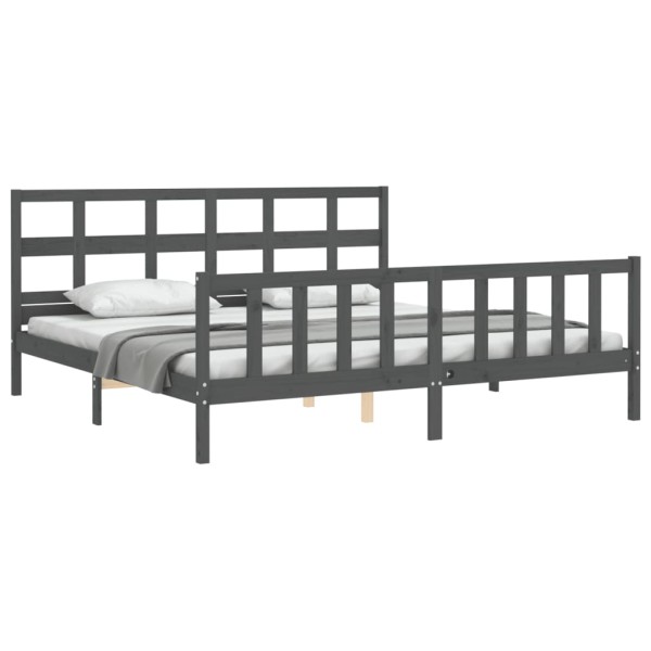 Estructura cama de matrimonio con cabecero madera maciza gris