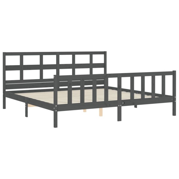 Estructura cama de matrimonio con cabecero madera maciza gris