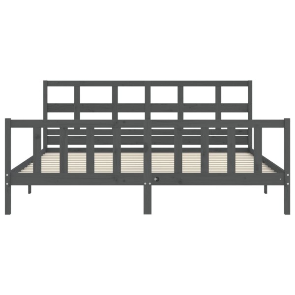 Estructura cama de matrimonio con cabecero madera maciza gris