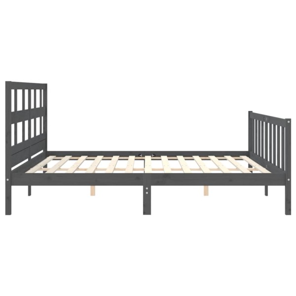 Estructura cama de matrimonio con cabecero madera maciza gris