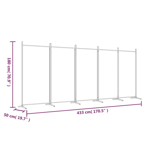 Biombo divisor de 5 paneles de tela negro 433x180 cm