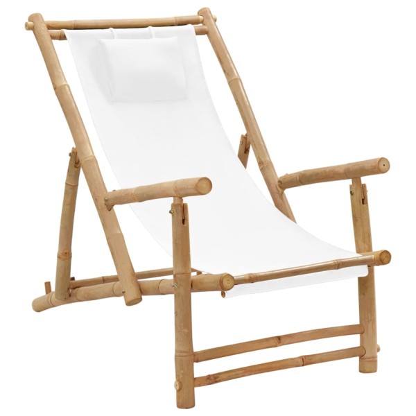 Silla de playa de bambú y lona blanco crema