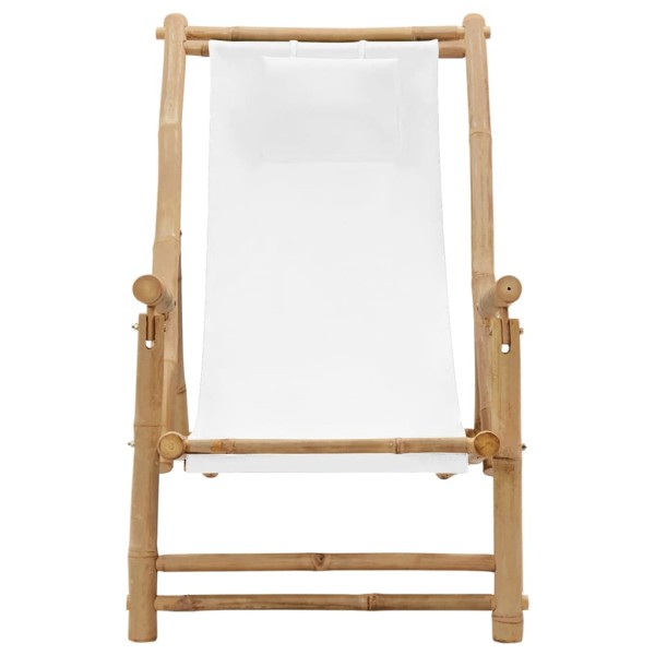 Silla de playa de bambú y lona blanco crema