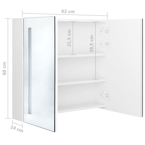 Armario de baño con espejo LED blanco brillante 62x14x60 cm