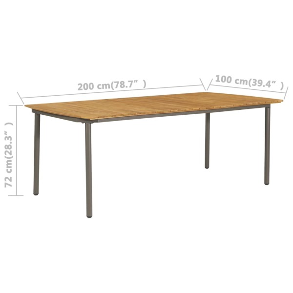 Mesa de jardín madera maciza de acacia y acero 200x100x72 cm