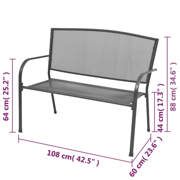 Banco de jardín 108 cm acero y malla gris antracita