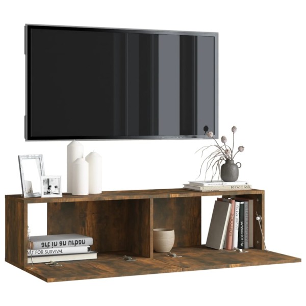 Mueble de pared TV contrachapado roble ahumado 120x30x30 cm