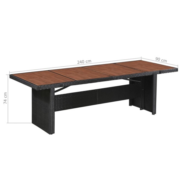 Mesa de jardín ratán sintético madera acacia maciza 240x90x74cm