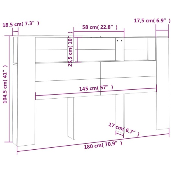 Mueble cabecero negro 180x18,5x104,5 cm