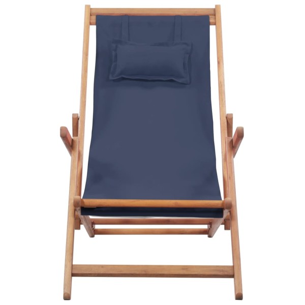 Silla de playa plegable de tela y estructura de madera azul