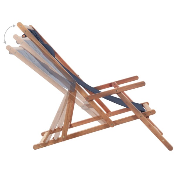 Silla de playa plegable de tela y estructura de madera azul