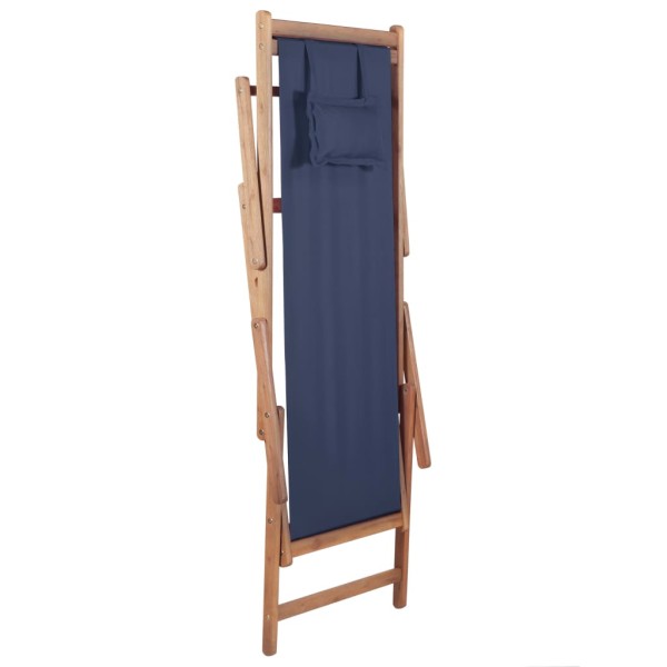 Silla de playa plegable de tela y estructura de madera azul