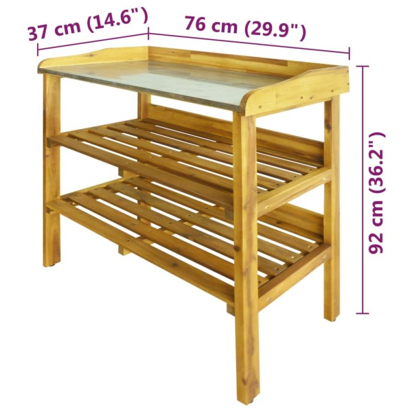 Banco para macetas con 2 estantes madera maciza de acacia+zinc