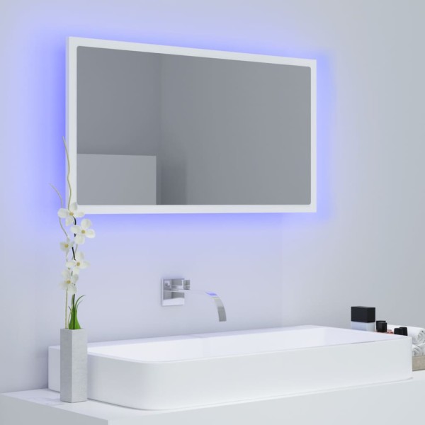 Espejo de baño LED acrílico blanco 80x8,5x37 cm