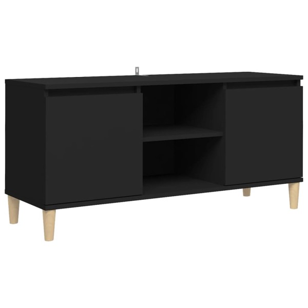 Mueble de TV con patas de madera maciza negro 103,5x35x50 cm