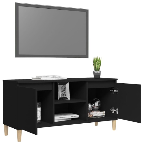 Mueble de TV con patas de madera maciza negro 103,5x35x50 cm