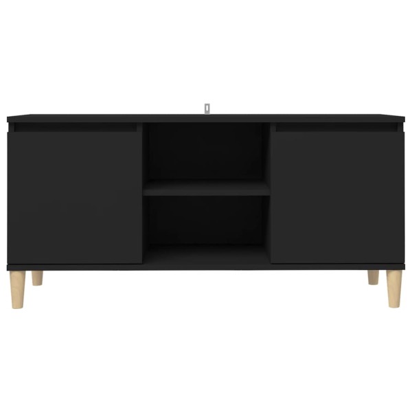 Mueble de TV con patas de madera maciza negro 103,5x35x50 cm