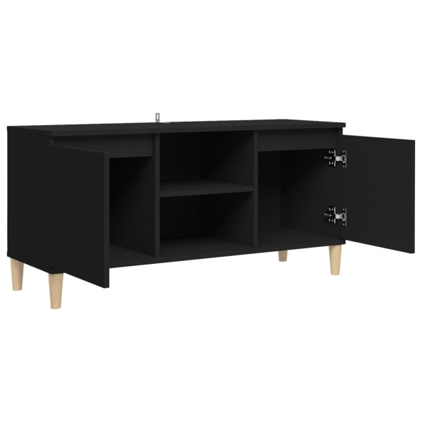 Mueble de TV con patas de madera maciza negro 103,5x35x50 cm