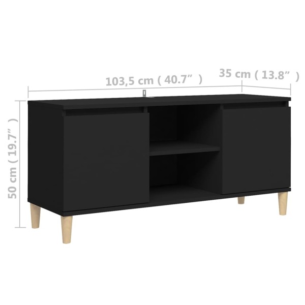 Mueble de TV con patas de madera maciza negro 103,5x35x50 cm