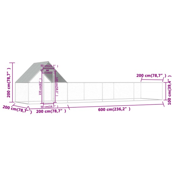 Gallinero acero galvanizado 8x2x2 m