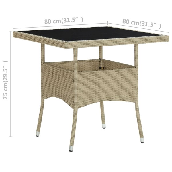 Mesa de comedor de jardín ratán sintético y vidrio beige