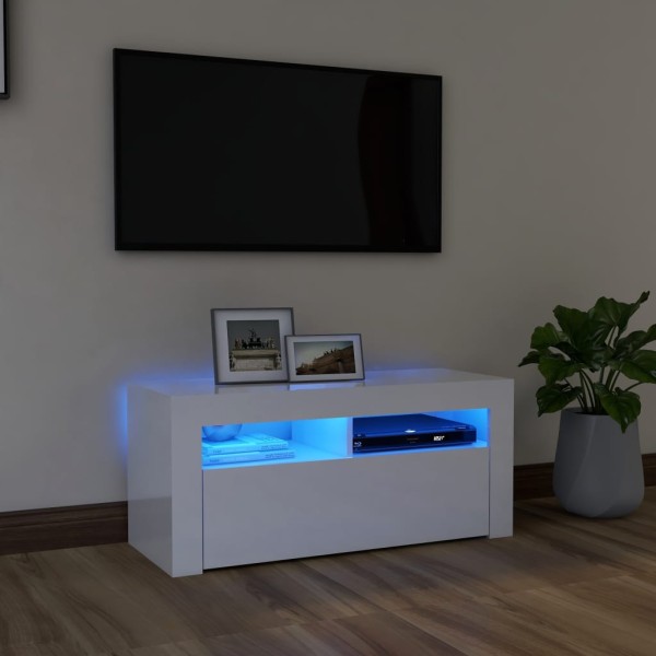 Mueble de TV con luces LED blanco brillante 90x35x40 cm