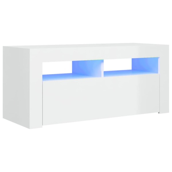 Mueble de TV con luces LED blanco brillante 90x35x40 cm