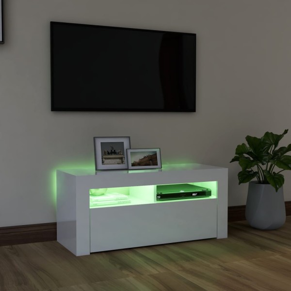 Mueble de TV con luces LED blanco brillante 90x35x40 cm