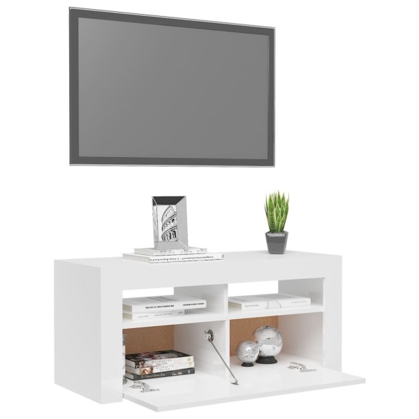 Mueble de TV con luces LED blanco brillante 90x35x40 cm