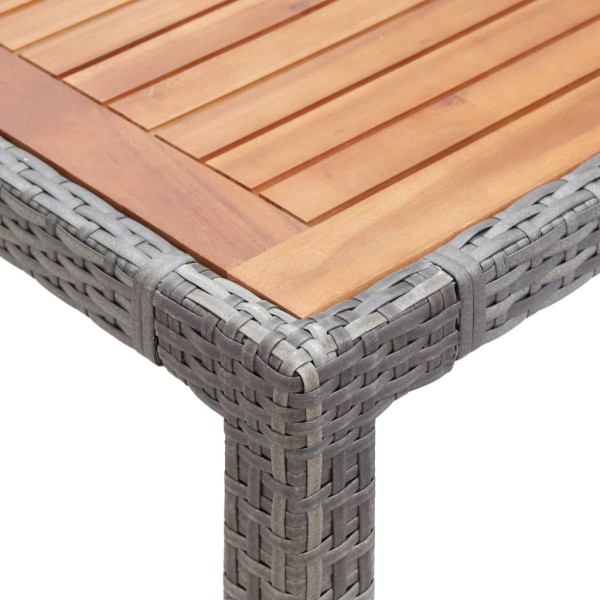 Mesa de jardín ratán PE gris madera acacia maciza 190x90x75 cm