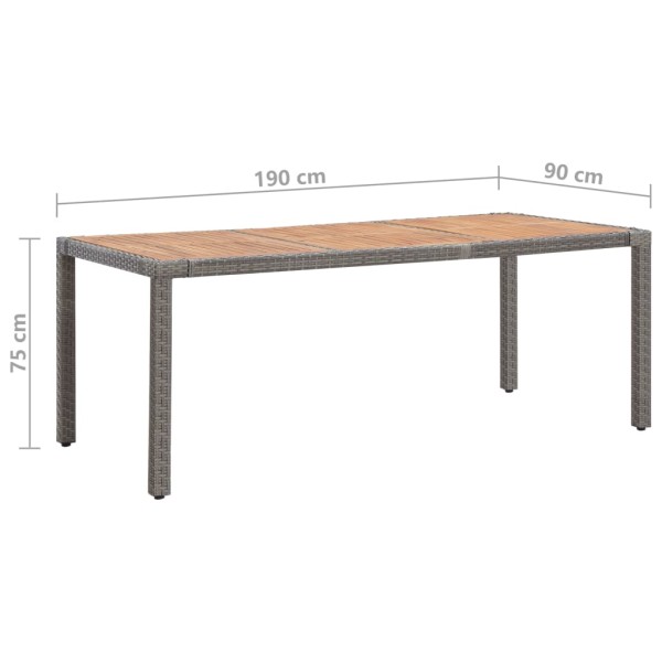 Mesa de jardín ratán PE gris madera acacia maciza 190x90x75 cm