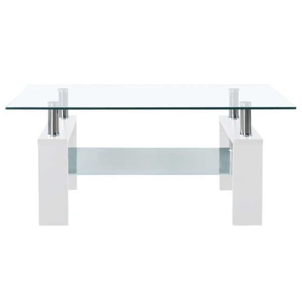 Mesa de centro vidrio templado blanco transparente 95x55x40 cm